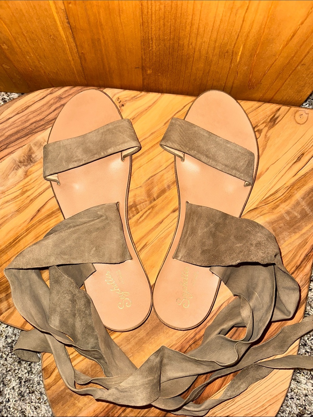 Seychelles Taupe Wrap Suede Slide Sandals